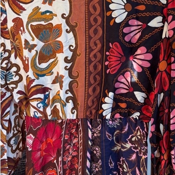 FARM Rio Miranda Mix Multicolor Chemise Midi Dress Midi Tie Waist Sz XS Boho - Picture 6 of 6